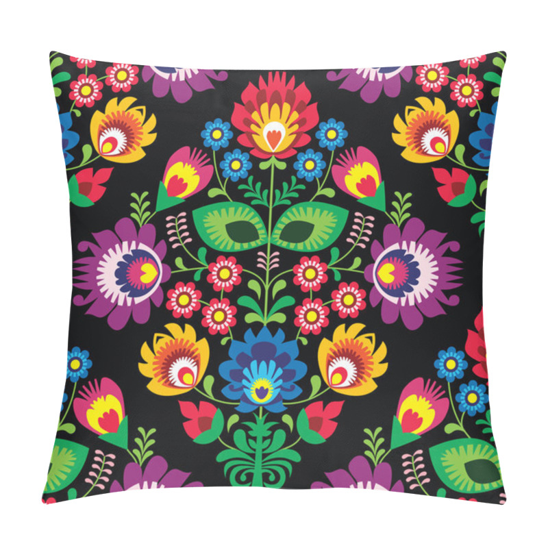 Personality  Seamless Traditional Floral Polish Pattern On Black Pillow Covers