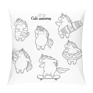 Personality  Set Of Funny Cartoon Magic Unicorns. Patch, Badge Sticker. Pillow Covers