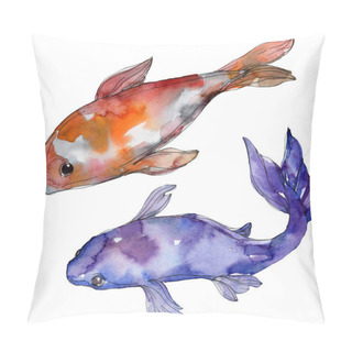 Personality  Aquatic Underwater Colorful Tropical Fish Set. Red Sea And Exotic Fishes Inside: Goldfish. Watercolor Background Set. Watercolour Drawing Fashion Aquarelle. Isolated Goldfish Illustration Element. Pillow Covers