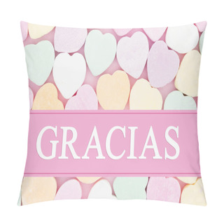 Personality  Retro Spanish Thank You Message, Retro Heart Shaped Candy On Pick Fabric With Text Gracias Pillow Covers
