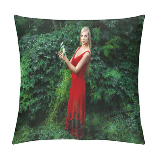 Personality  The Girl In The Red Dress Forest. Pillow Covers