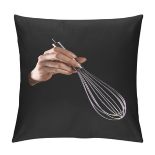 Personality  Cropped Image Of Woman Holding Whisk Isolated On Black Pillow Covers