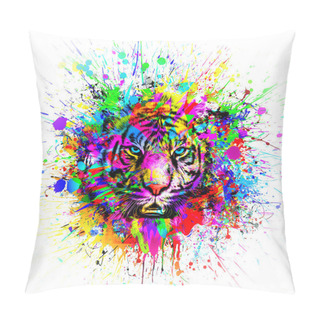 Personality  Bright Abstract Colorful Background With Tiger, Paint Splashes Color Ar Pillow Covers