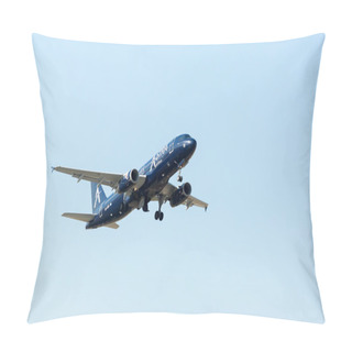 Personality  A Plane From The Airline Astra Takes Off In Greece. Astra Airlin Pillow Covers