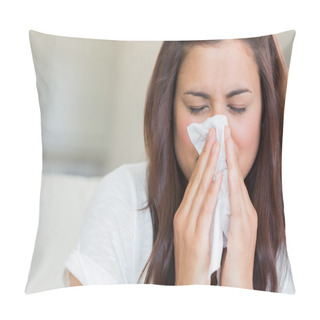 Personality  Brunette Blowing Nose Into Tissue Pillow Covers
