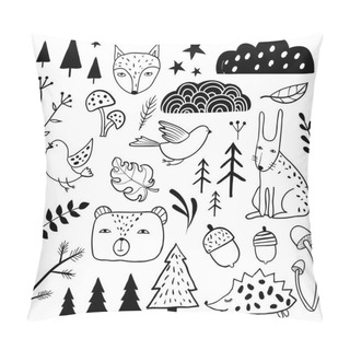 Personality  Forest Set. Sketch Style Monochrome Collection Pillow Covers