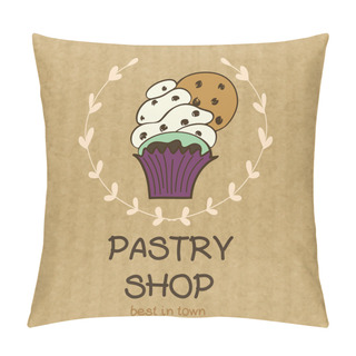 Personality  Cartoon Cupcake With Chocolate Chip Cookie Pillow Covers