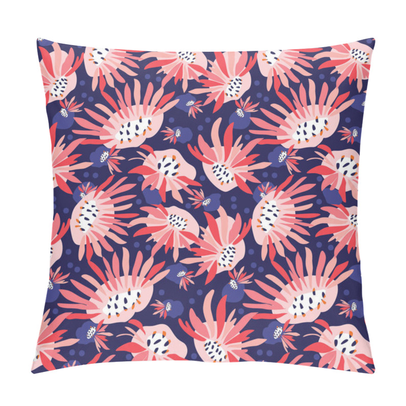 Personality  Hand Painted Bold Summer Bloom Floral Motif Seamless Pattern. Classic Blue Pink Flower Petal Background. Modern Bright Cut Out Collage Style Textile. Exotic Hawaiian Allover Print Vector Eps 10 Tile. pillow covers