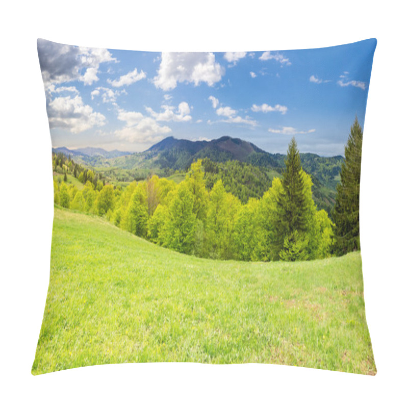 Personality  hillside meadow near forest in mountain pillow covers