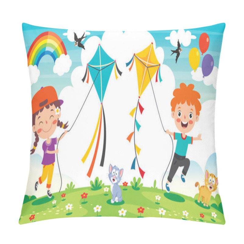 Personality  Kid Playing With A Colorful Kite Pillow Covers