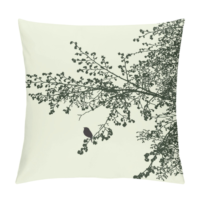 Personality  Silhouette Of Blossoming Branches Of Linden Tree In Spring Time Pillow Covers