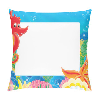 Personality  Frame With A Red Seahorse, Shells And Starfish. Pillow Covers