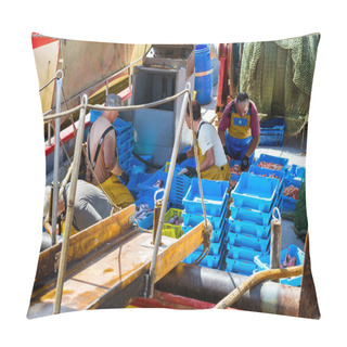 Personality  Fishing Boats And Yachts In Port Blanes. Spain Pillow Covers