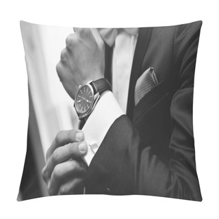 Personality  Man With Suit And Watch On Hand Pillow Covers