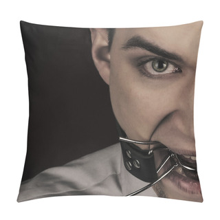 Personality  Portrait Of Young Man Wearing White Sirt  And Tie, With Spider In Mouth Pillow Covers