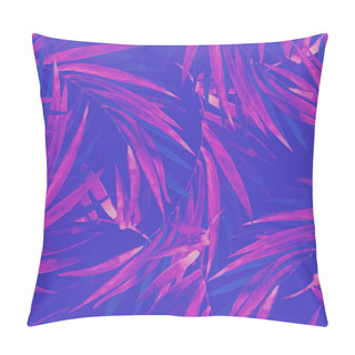 Personality  Watercolor Tropical Leaves Seamless Pattern In Trendy Rave Colors. Watercolour Gradient Palm Leaves Painting In Modern Style. Hand Painted Illustration For Summer Design, Natural Background Pillow Covers