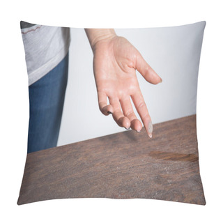 Personality  Close-up Of Dust On Woman Finger  Pillow Covers