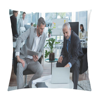 Personality  Businesspeople Discussing Over Laptop Pillow Covers