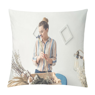 Personality  Florist With Flowers At Workplace Pillow Covers