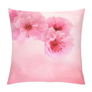 Personality  Spring Cherry Blossoms On Pink Background Pillow Covers