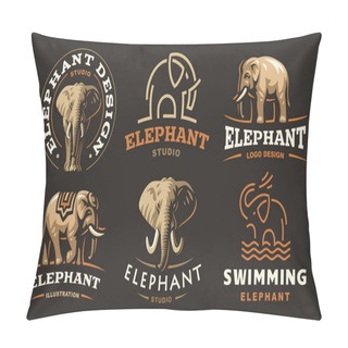 Personality  Set Elephant Logo - Vector Illustration, Emblem On Dark Background Pillow Covers