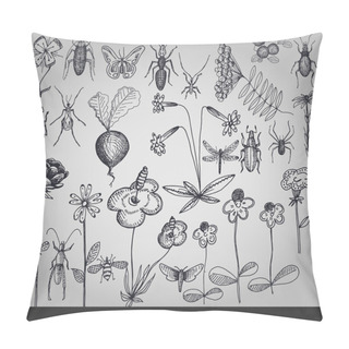 Personality Abstract Floral Art, Flowers, Plants, Items For Decoration On Gray Background Pillow Covers