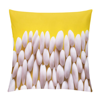 Personality  Flay Lay With Row Of Tasty Pine Nuts On Yellow Background, Banner Pillow Covers