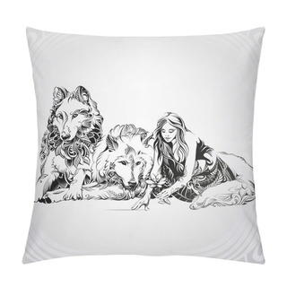 Personality  The Girl With The Wolves In The Ornament Pillow Covers