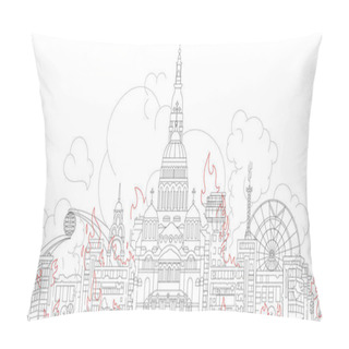 Personality  Illustration Of Burning Ukrainian City On White, Banner Pillow Covers