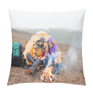 Personality  Happy Family Looking At Burning Fire Pillow Covers