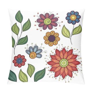 Personality  Set Of Colored Contour Flowers And Leaves Pillow Covers