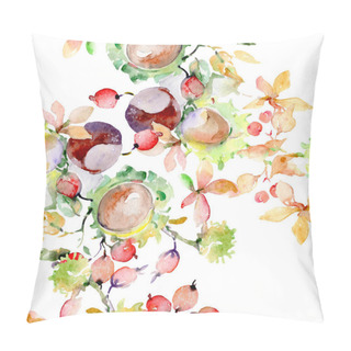 Personality  Bouquet Of Autumn Forest Fruits. Wild Spring Leaf Isolated. Watercolor Illustration Set. Watercolour Drawing Fashion Aquarelle Isolated. Seamless Background Pattern. Fabric Wallpaper Print Texture. Pillow Covers