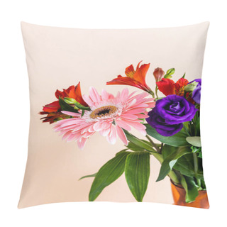 Personality  Floral Composition With Bouquet In Orange Vase Isolated On Beige Pillow Covers