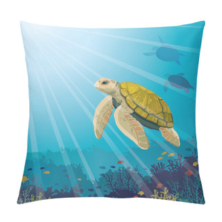 Personality  Turtle, Coral Reef, Fishes And Underwater Sea. Pillow Covers