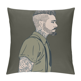 Personality  Portrait Of Stylish Fashion Bearded Man Pillow Covers