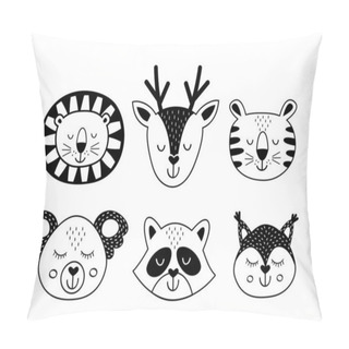 Personality  Set Of Isolated Black Lovely Animal Faces Pillow Covers