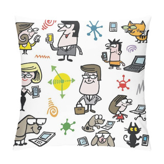 Personality  Vector Illustration Of Business People, Dogs And Cats Pillow Covers