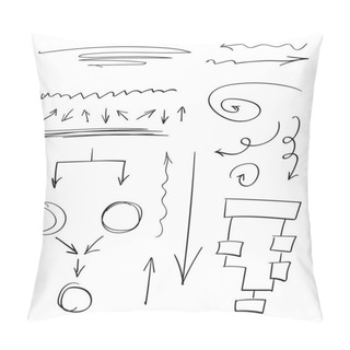 Personality  Set Of Graphic Hand-drawn Elements. Schemes, Underlines, Algorithms, Arrows. Shapes Are Written With A Pen Or Marker. Isolated. Vector Illustration Pillow Covers