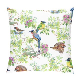 Personality  Branches With Leaves And Colorful Birds Pillow Covers