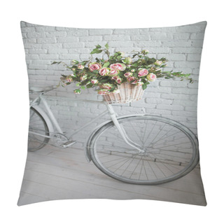 Personality  Old Bicycle And Flowers Close To The White Brick Wall Pillow Covers