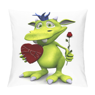 Personality  Cute Cartoon Monster Holding Rose And Chocolate. Pillow Covers