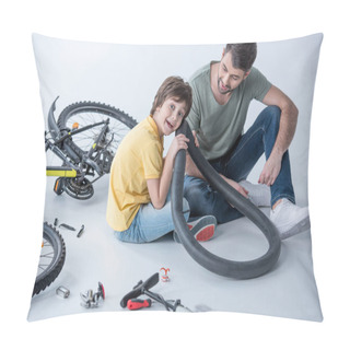 Personality  Father And Son Repairing Bicycle  Pillow Covers