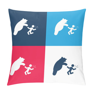 Personality  Bear Attacking Blue And Red Four Color Minimal Icon Set Pillow Covers