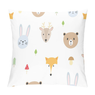 Personality  Cute Forest Animal Seamless Pattern Background With Rabbit, Fox, Bear, Deer, Mushroom, Leaf, Tree Vector Illustration. Pillow Covers
