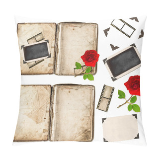 Personality  Old Book, Photo Frameds And Red Rose Flower. Scrapbook Elements Pillow Covers