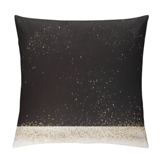 Personality  White Table With Bright Shiny Sparkles Isolated On Black  Pillow Covers