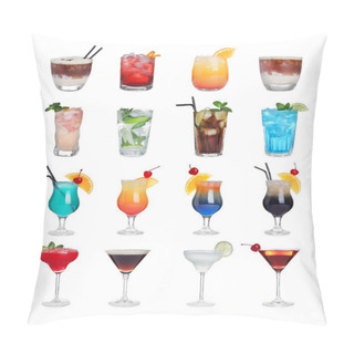 Personality  Set Of Tasty Alcoholic Cocktails Isolated On White Pillow Covers