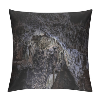 Personality  Inside The Mysterious Flowstone Cave 'Nebelhoehle' With Stalagmites And Stalactites In Germany. Pillow Covers