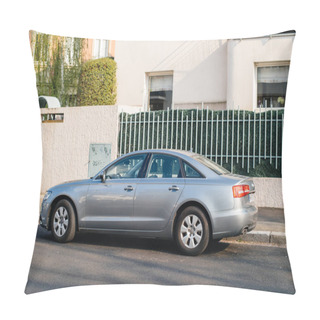 Personality  Audi Silver Limousine Parked In City  Pillow Covers