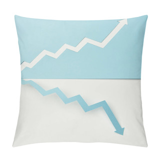 Personality  Top View Of Symmetric Situating Paper Pointers On White And Blue Background Pillow Covers